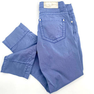 Moschino Jeans Donna Metallic Shimmer Blue Cropped Jeans 5-Pocket Wide Hem Sz 25